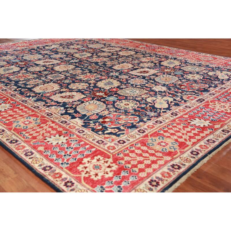 Vegetable Dye Navy Blue Heriz Serapi Oriental Rug Handmade Wool Carpet - 8'4"x 9'10" - 8'4"x 9'10" - Blue