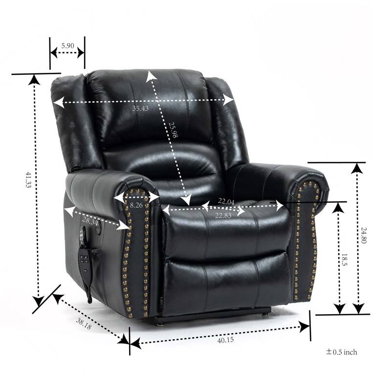 Dual Motor Real Leather Power Lift Recliner with Massage, Heating Functuous and USB Ports-Up to 350 LBS Capacity