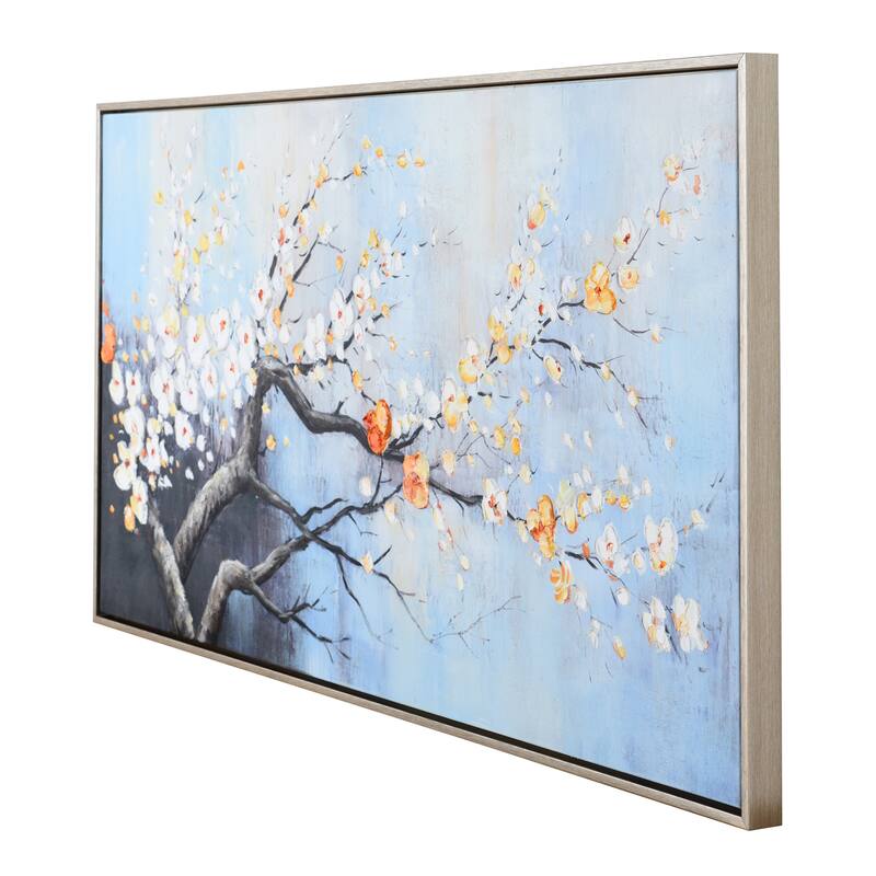 StyleCraft River Bloom Hand-Painted Framed Canvas Wall Art - 47" x 24"