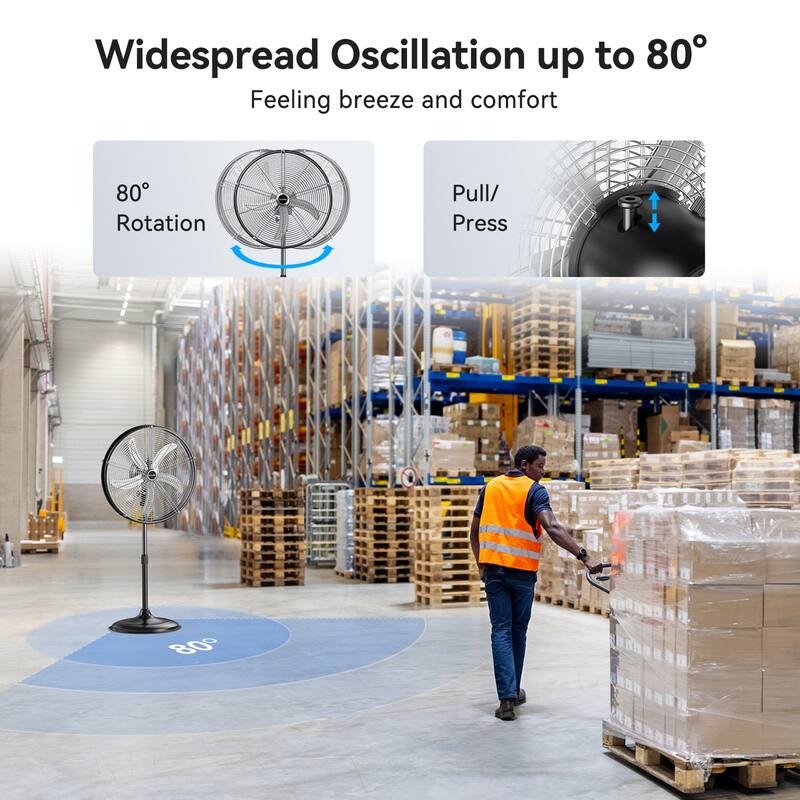 20" Industrial Black 3-Speed Commercial Grade Pedestal Fan