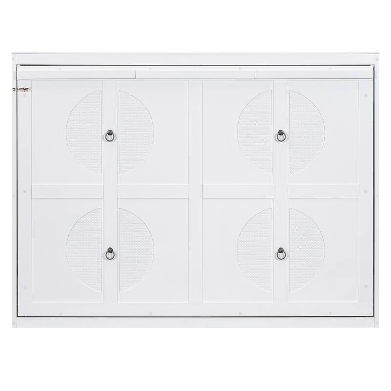 Roomfitters Murphy Bed, Foldable Wall Bed with Rattan-Inspired Cabinet Design