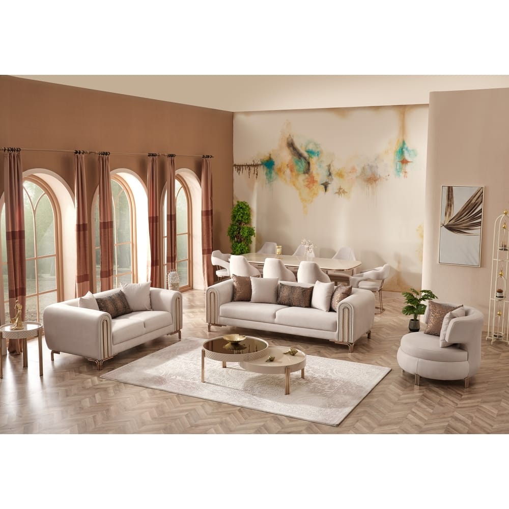 Pretoria 3-Pieces One Sofa One Loveseat One Chair Living Room Set, Metal Leg