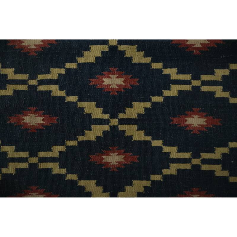 Hand Woven Oriental 100% Wool Carpet Southwestern Geometric Navy Blue & Blues Kilim Area Rug - 6' 2'' X 4' 3''