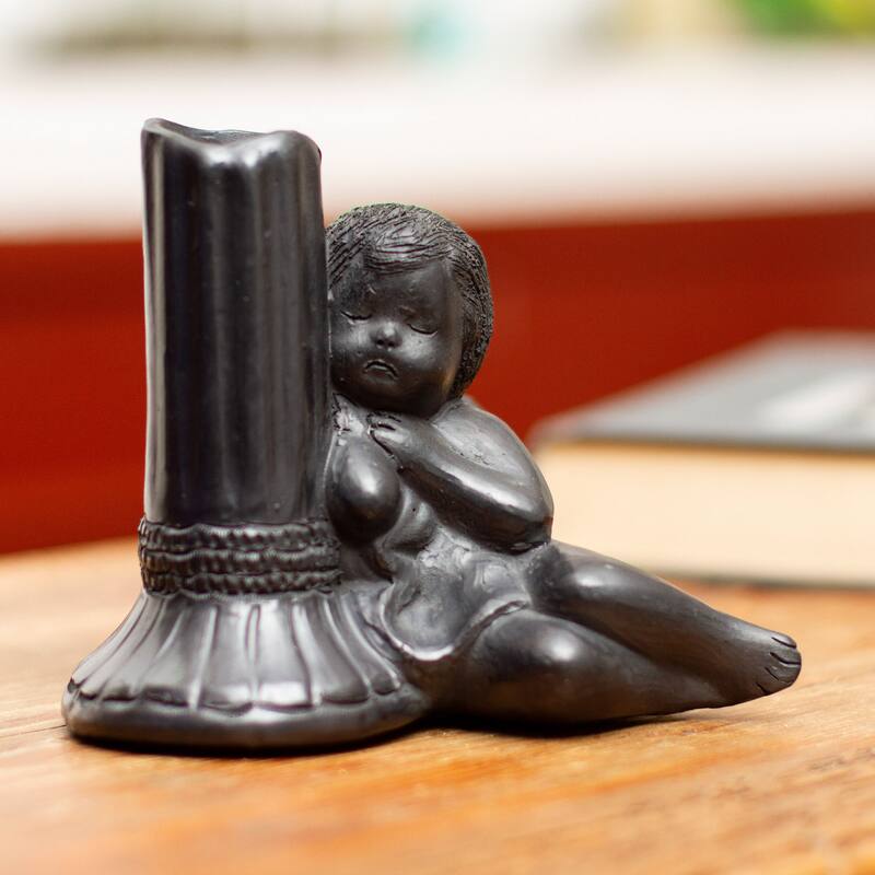 Novica Handmade Sleeping Angel Ceramic Taper Candleholder