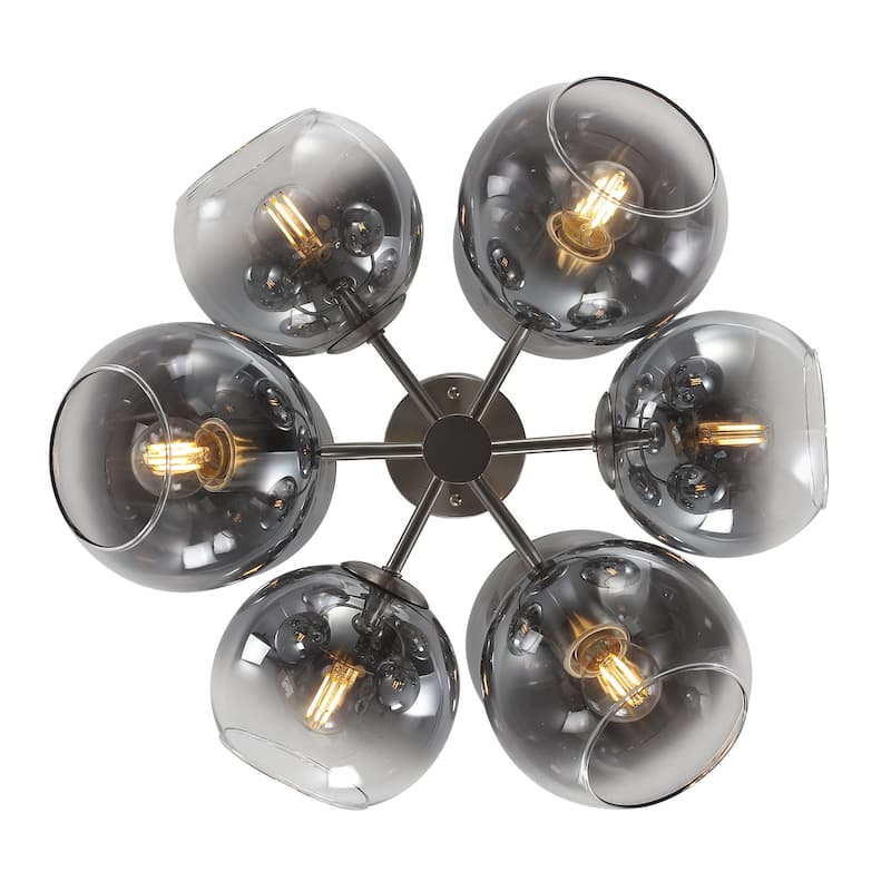 9 - Light Sputnik Chandelier, Smoked Glass Shades, Brushed Nickel Frame - Sand Nickel