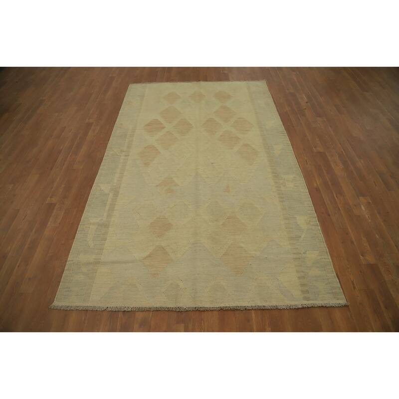 Hand Woven Oriental 100% Wool Carpet Southwestern Tribal Yellow & Gold Kilim Area Rug - 8' 1'' X 4' 11''