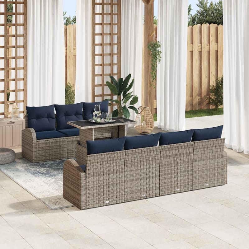 vidaXL 8 Garden Sofa Set with Cushions Black/Brown/Grey Poly Rattan - 92.1 x 24.4 x 27.2 - Grey