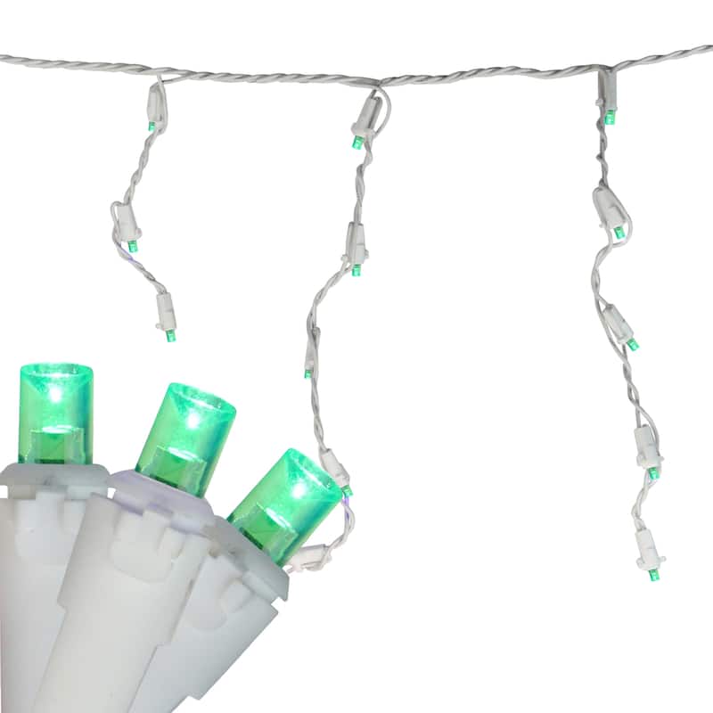 Set of 70 Green LED Wide Angle Icicle Christmas Lights - 6ft White Wire - 6'
