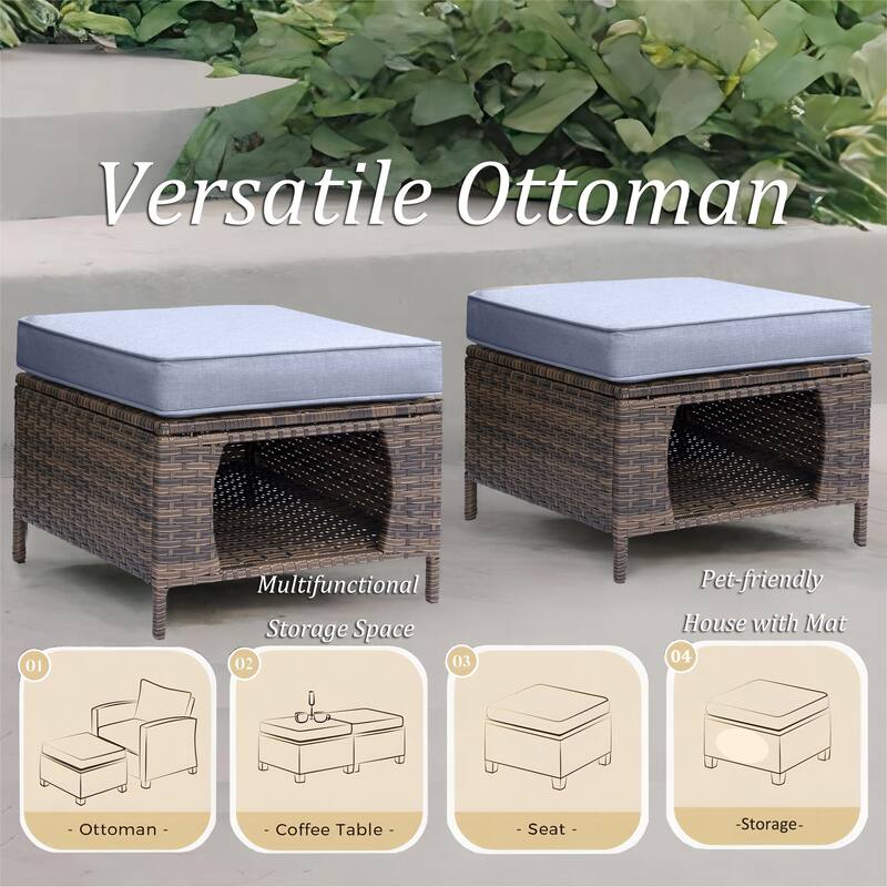 High Back Brown Wicker Outdoor Patio Furniture Sets with Patio Chairs