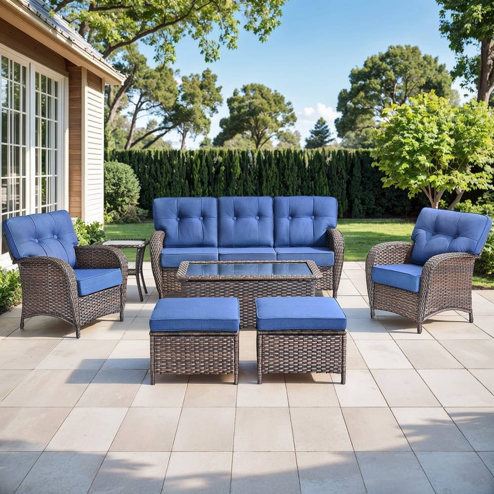 Gymojoy Outdoor Wicker Patio Furniture Set, 5" Thick Cushioned Rattan Conversation Set with Sofa & Chairs