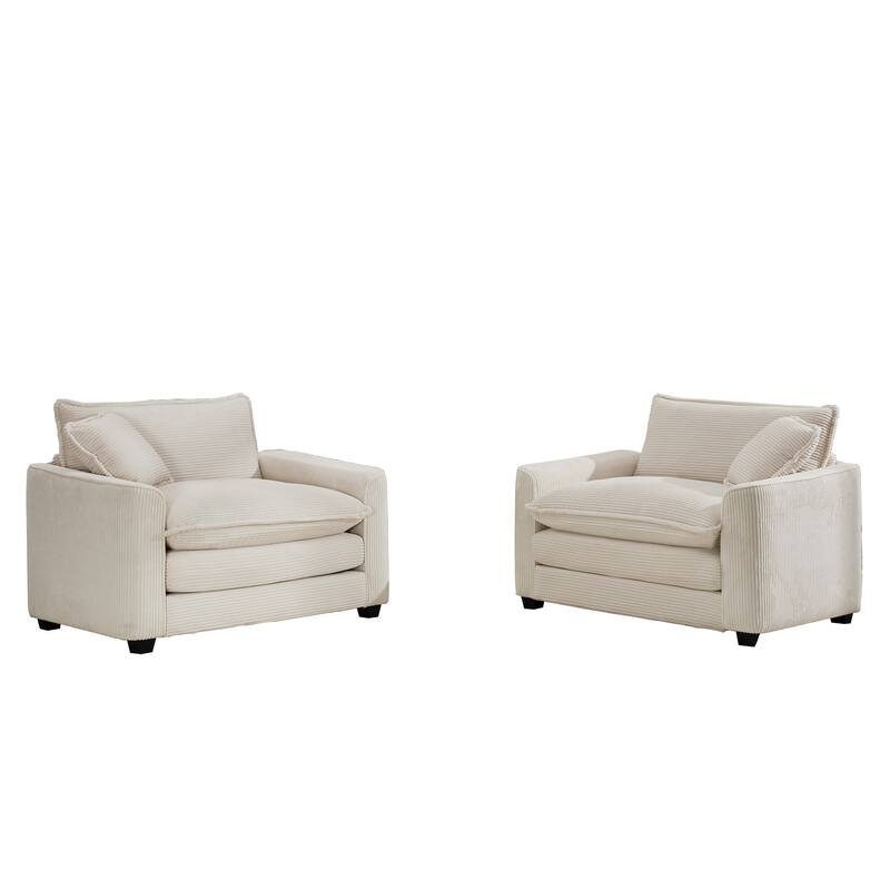 2 Pieces Deep Seated Sofa Set with Removable Armrests, 1+1Seat Flexible Combinations with Throw Pillows for Livingroom