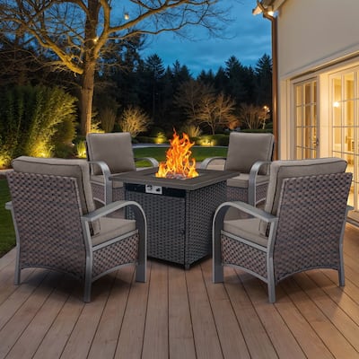 4PCS Outdoor Patio Chair with Fire Pit Table