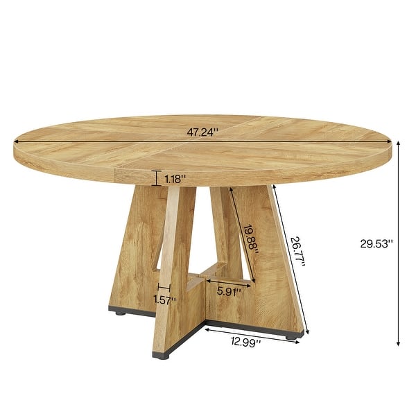 dimension image slide 2 of 7, 47" Round Dining Table for 4, Farmhouse Kitchen Table Small Dinner Table Wood Kitchen Table for Dining Room Living Room