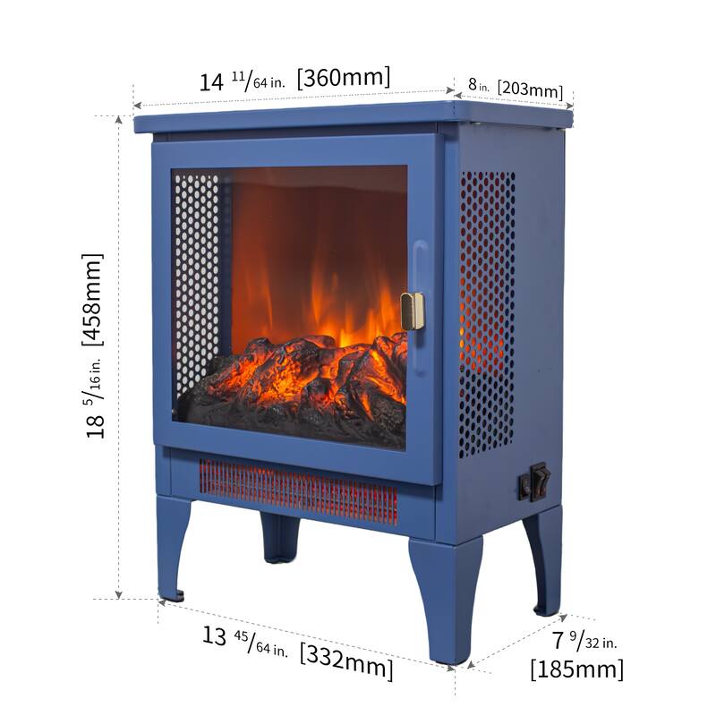 17 Inch Freestanding Electric Fireplace Stove with 3D Flame Effect in Classic Blue