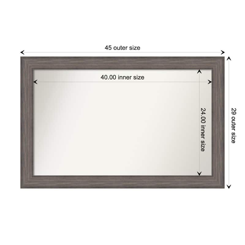 Country Barnwood Framed Non-Beveled Custom Wall Mirror, Bathroom Vanity Mirror - Outer Size: 45.25 x 29.25