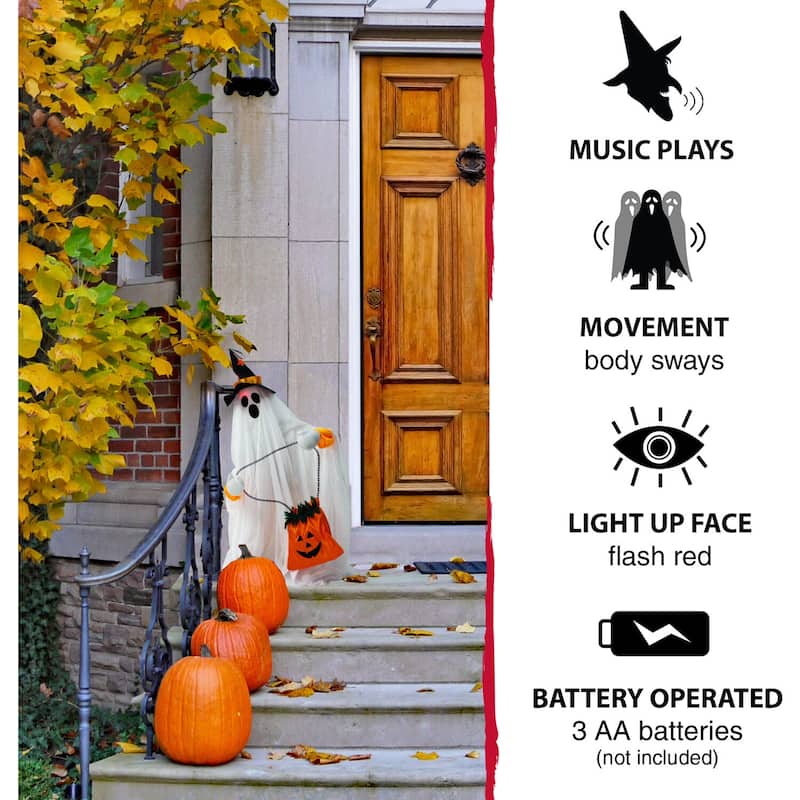 Haunted Hill Farm 35 In. Groundbreaker Animatronic Ghost, Indoor/Outdoor Halloween Decoration, Flashing Red Face, Battery