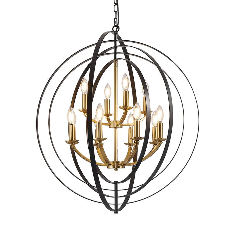 12-Light Globe Chandelier, Black Matte Pendant Lighting - 31" - N/A