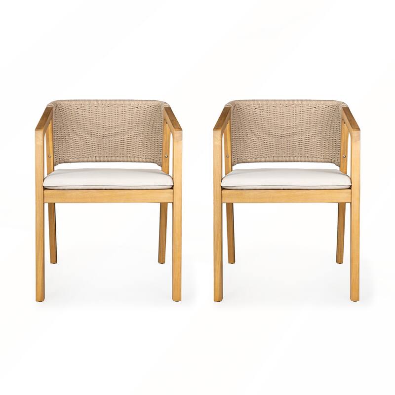 Acacia Wood Patio Chairs with Rope Design and Waterproof Cushions Set of 2