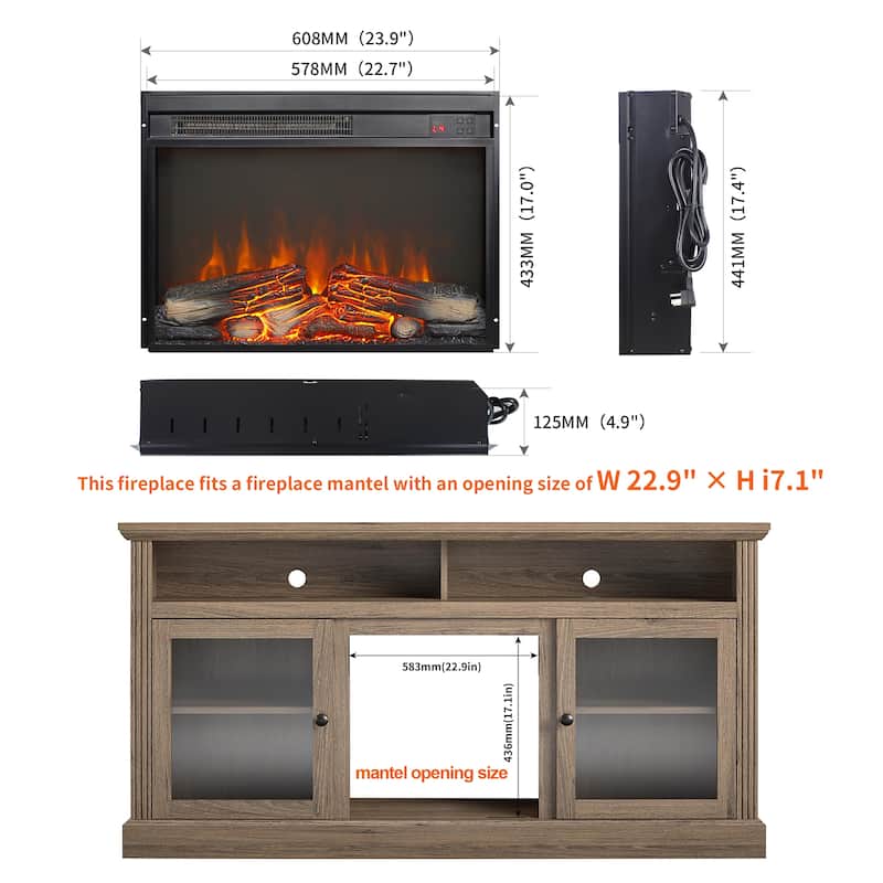 23 Inch Ultra-Thin Electric Fireplace Insert with Remote & Timer