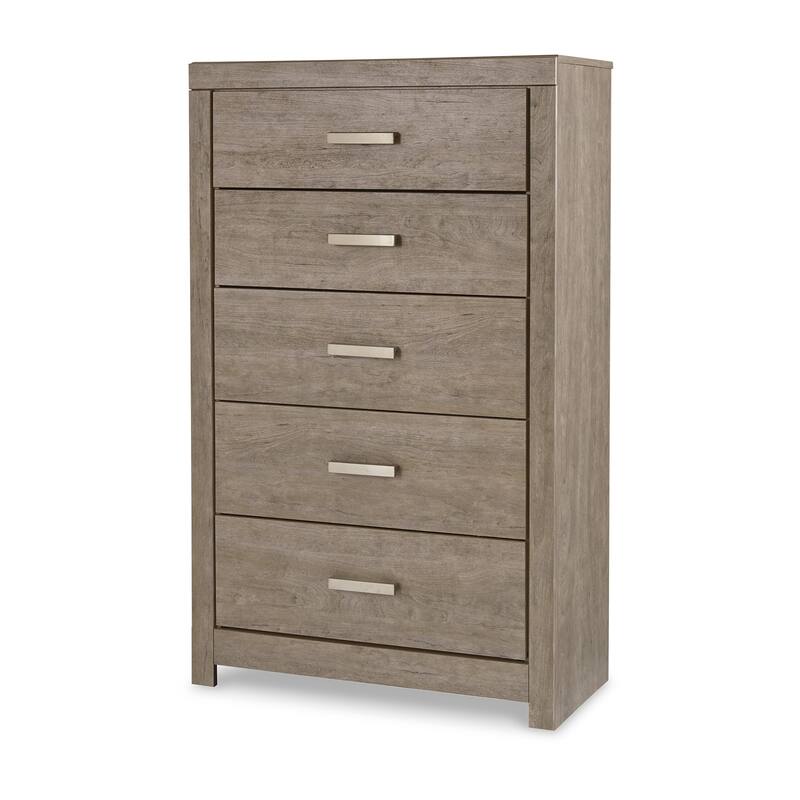 Kulv Tall Dresser Chest, 5 Storage Drawers, Modern Taupe Gray Laminate