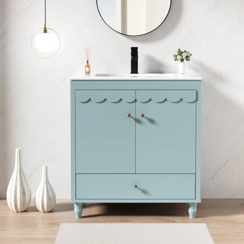 Lace Trim Freestanding Bathroom Vanity Set - Perfect for Bathrooms - Blue - 30in