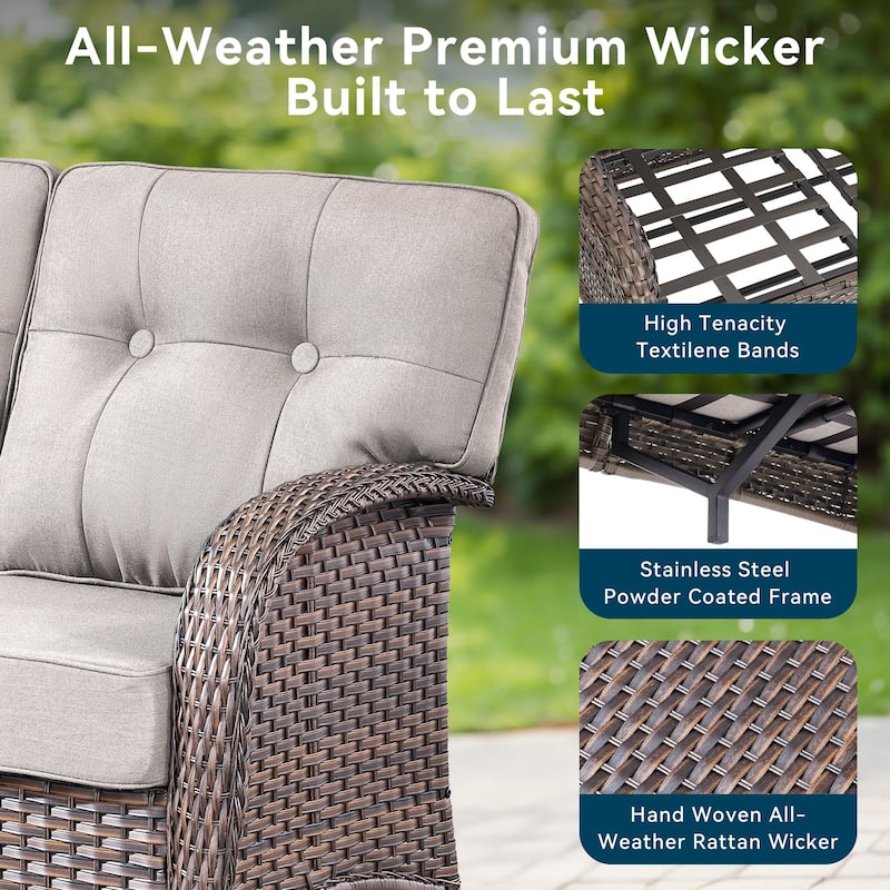 6 Pieces Outdoor Sofa Chair Ottoman with 41" Fire Table