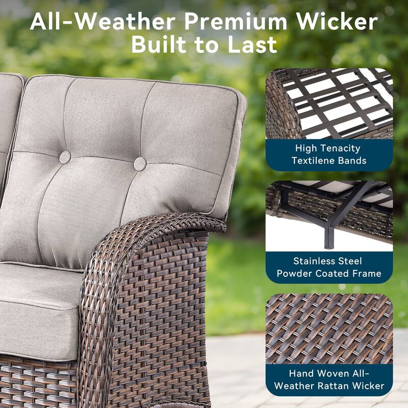 Pocassy Outdoor 43 In Fire Table with Sofa Swivel Patio Chair Set