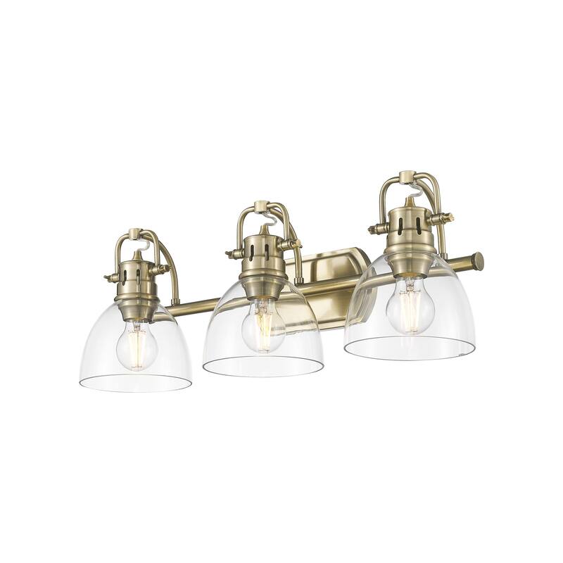 Yep by Golden Lighting Duncan 3-light Vanity in Aged Brass and Clear Glass