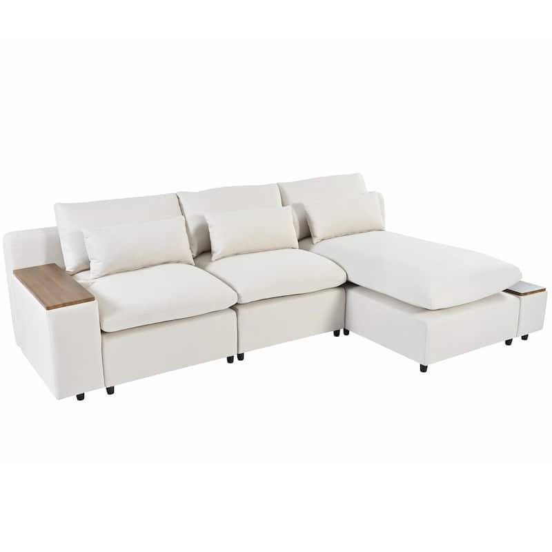 109.80 in Wide Square Arm Polyester L-shaped Removable Back Cushions Sofa