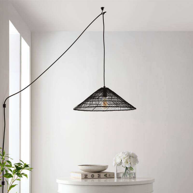 Lucas 1-Light Farmhouse Coastal 180" Cord Plug-In or Hardwired LED Pendant, by JONATHAN Y