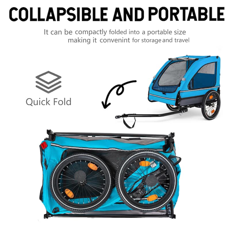 88LB Dog Bike Trailer - Foldable Pet Bicycle Cart with Quick Release Wheels, Storage Bags & Safety Leash