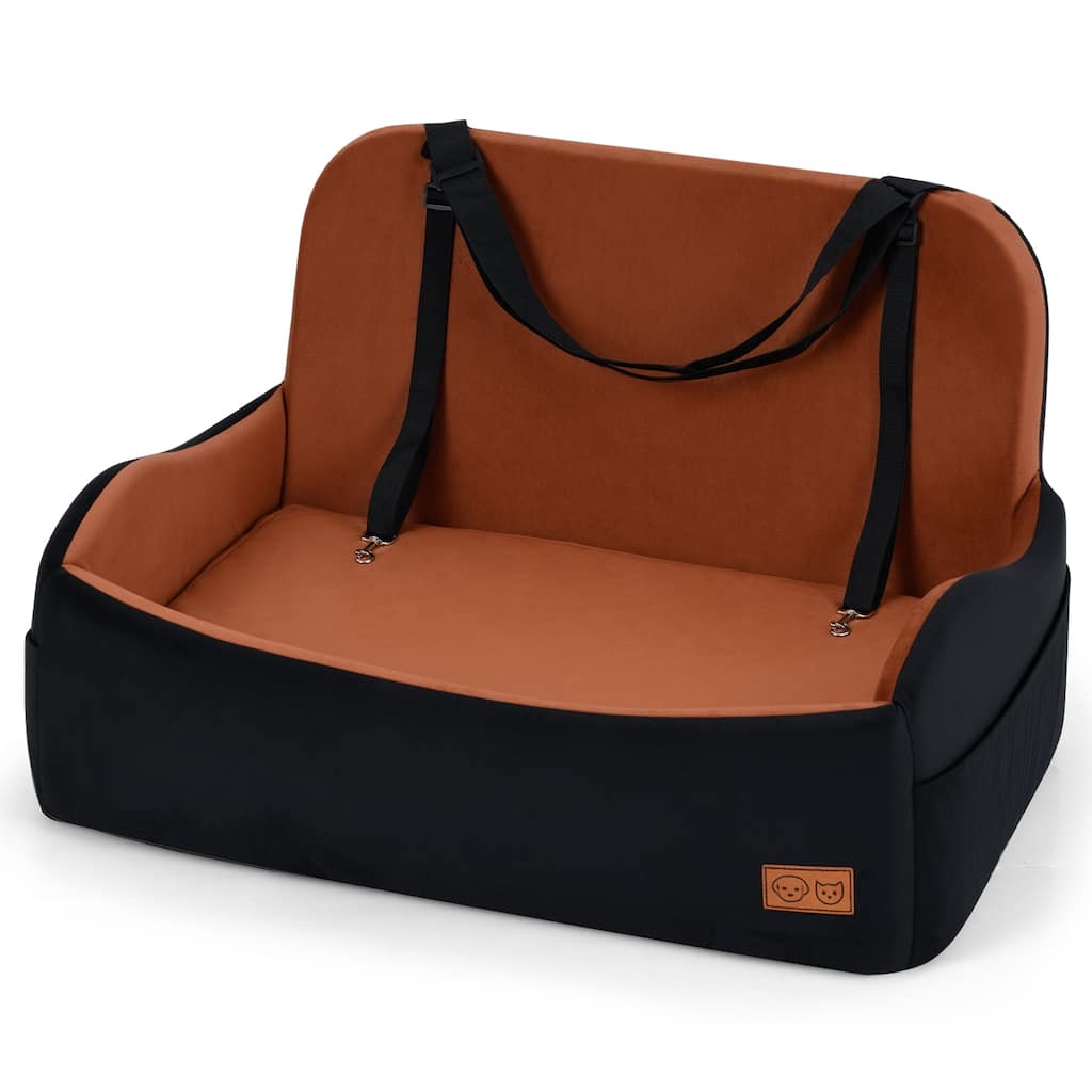Gymax Dog Car Seat for Medium & Large Dogs Up to 55 lbsFoam Dog - Brown, Black