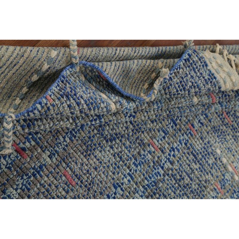 Gray & Blue Striped Moroccan Area Rug Hand-Knotted Wool Carpet - 5'9"x 9'8"