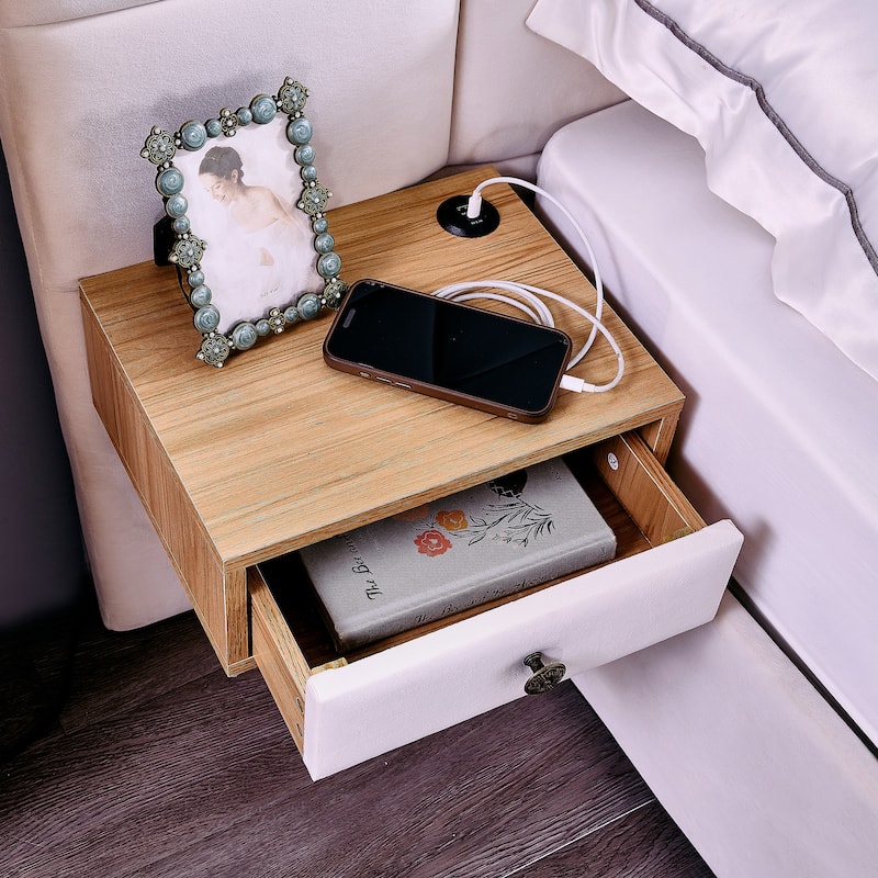 Roomfitters King Size Storage Velvet Hydraulic Platform Bed with Shelves, Reading Lamps and USB Port