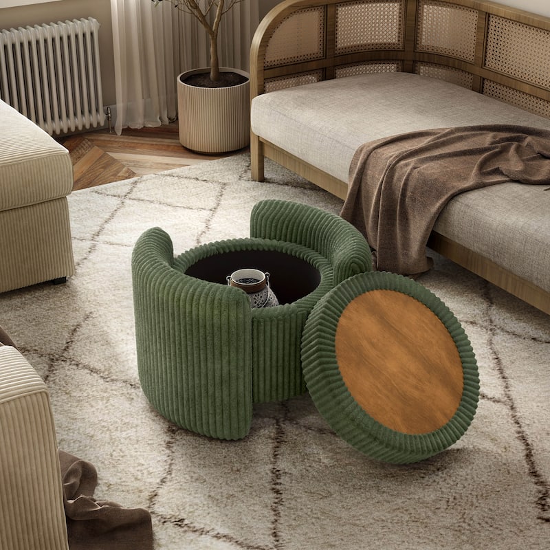 24/7 Shop At Home Modern Round Chenille Storage Ottoman with Flip Top