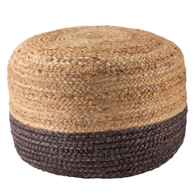 The Curated Nomad Camarillo Modern Cylindrical Jute Pouf - Dark Grey/Beige