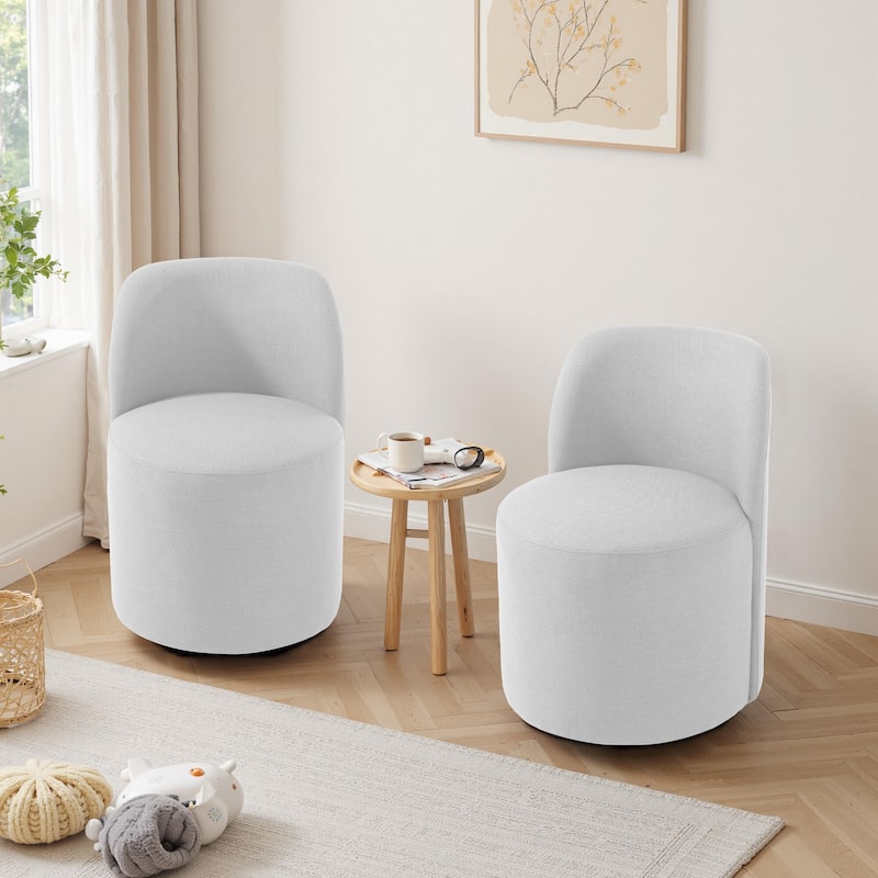 Modern Linen Upholstery Dining Chair Barrel Chair - LINEN - BEIGE 2SET