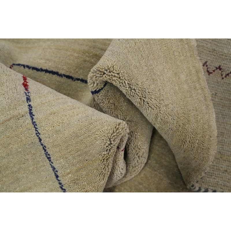 Hand Knotted Oriental 100% Wool Carpet Tribal Animal Pictorial Beige & Ivories Gabbeh Area Rug - 7' 11'' X 7' 9''