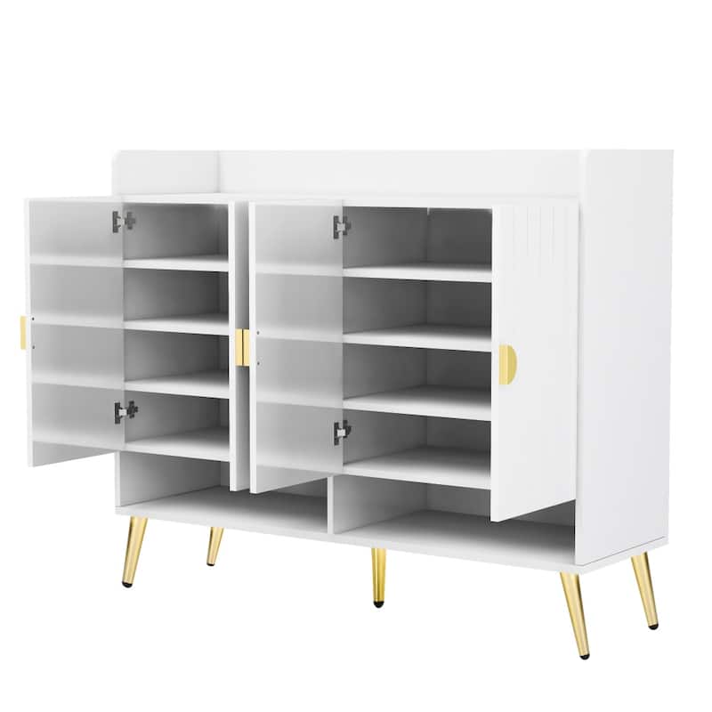 Modern Wooden 11-Tier Shoe Storage Cabinet with Adjustable Shelves - White