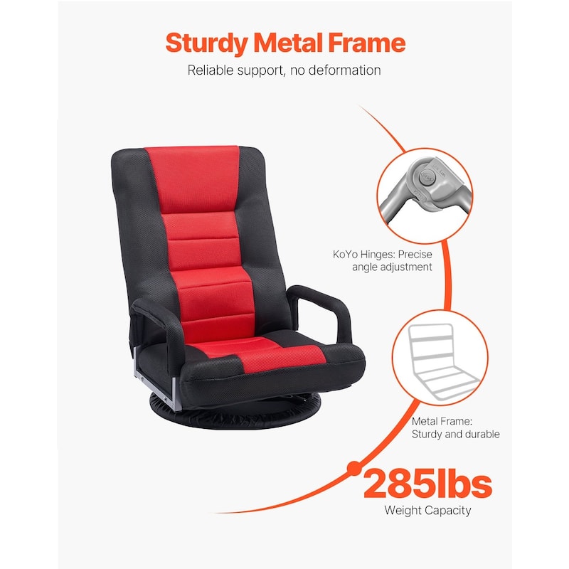 Adjustable 6-Position Swivel Floor Chair with Backrest & Foldable Design - 21.3" x 24.6" x 30"