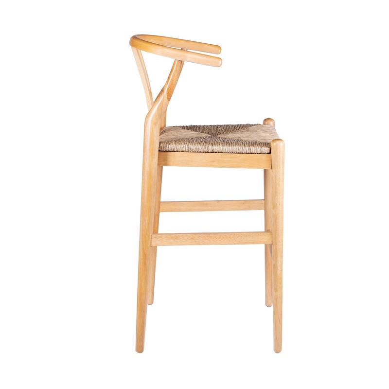 Cera Barstool Chair, Handwoven Rope Seat, Natural Brown Wood