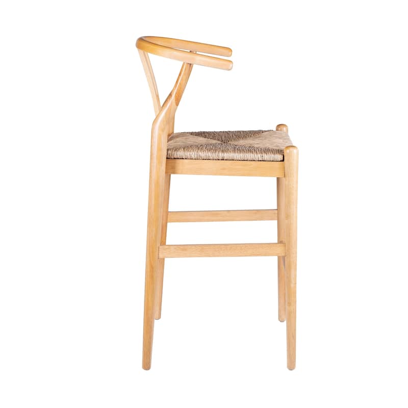 Cera Barstool Chair Set of 2, Handwoven Rope Seat, Natural Brown Wood