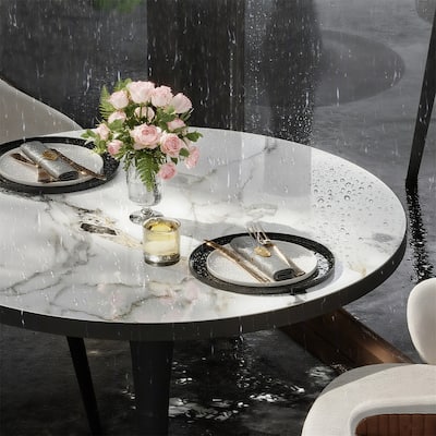 30” Round Dining Table No Chairs Sintered Stone Kitchen Leisure Coffee Table for 2-3 People