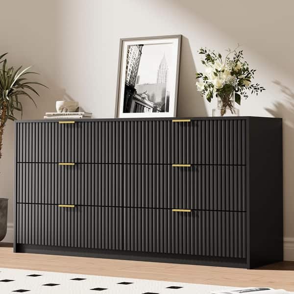 6 Drawer Dresser for Bedroom 55" Wide Modern Chest of Drawers with Gold  Metal Handles - Bed Bath & Beyond - 43298727