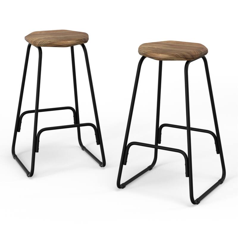 WYNDENHALL Bradley Industrial Metal Saddle Counter Height Stool (Set of 2) in Natural - 15.35" D x 15.35" W x 26.18"H