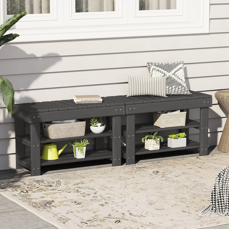 HDPE Outdoor Storage Bench Entryway Shoe Rack Patio Bench