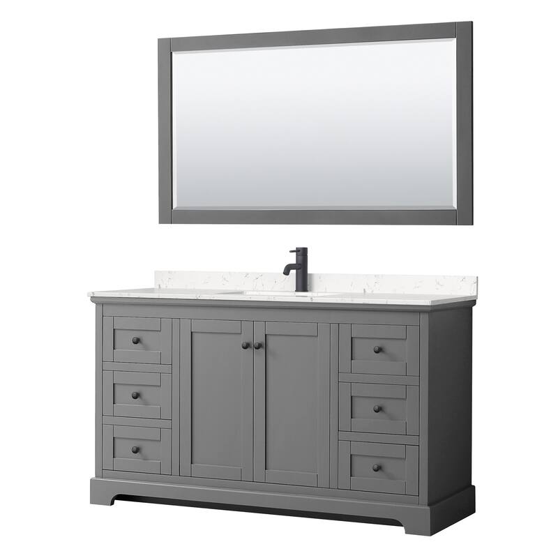 Wyndham Collection Avery 60" Free Standing Single Basin Vanity Set - Dark Gray / Carrara Cultured Marble Top / Matte