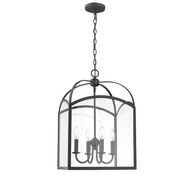 slide 2 of 3, Traditional Large 4-L Pendant Lantern in Black 15"W x 24"H