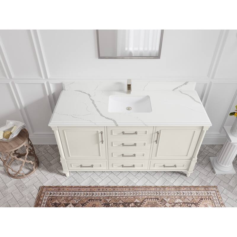Willow Collections 60 in. W x 22 in. D Aberdeen Single Bowl Sink Bathroom Vanity with Countertop - 1.5" Calacatta Laza - Ivory