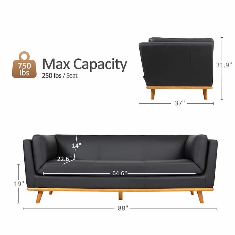 MCombo Napa Leather Couch, 88'' Leather Sofa, Full-Grain Leather Sofa for Solid Wood Accent, Vintage Italian Leather